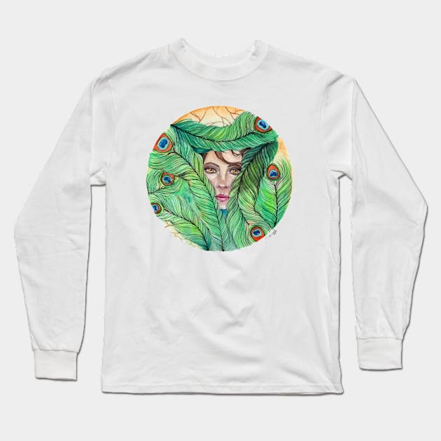 Peacock Feathers Long Sleeve T-Shirt by DaniMej